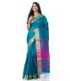 TEAL BLUE DUAL TONE GHICHHA TUSSAR, CONTRAST PALLU & ZARI BORDER WITH CONTRAST BLOUSE PIECE