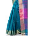 TEAL BLUE DUAL TONE GHICHHA TUSSAR, CONTRAST PALLU & ZARI BORDER WITH CONTRAST BLOUSE PIECE