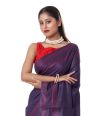 PLUM COLOUR GHICHA SILK SAREE WITH ALL OVER RED THREADWORK & MATCHING BLOUSE PIECE