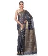 BLACK SOFT LINEN BANARASI WITH ALL OVER ZARI BUTA, ZARI BORDER, AND MATCHING BLOUSE PIECE