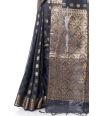 BLACK SOFT LINEN BANARASI WITH ALL OVER ZARI BUTA, ZARI BORDER, AND MATCHING BLOUSE PIECE