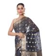 BLACK SOFT LINEN BANARASI WITH ALL OVER ZARI BUTA, ZARI BORDER, AND MATCHING BLOUSE PIECE