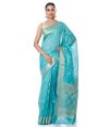 AQUA BLUE LINEN BANARASI WITH ALL OVER ZARI BUTA, ZARI BORDER, AND MATCHING BLOUSE PIECE