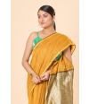 Mustard Yellow Cotton Handloom Saree with Zari Work on Pallu