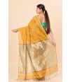 Mustard Yellow Cotton Handloom Saree with Zari Work on Pallu