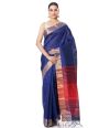 NAVY BLUE GHICHHA TUSSAR, CONTRAST PALLU & ZARI BORDER WITH CONTRAST RED BLOUSE PIECE