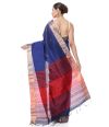 NAVY BLUE GHICHHA TUSSAR, CONTRAST PALLU & ZARI BORDER WITH CONTRAST RED BLOUSE PIECE