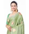 PISTA GREEN KATAN SILK WITH ALL OVER ZARI BUTA, MATCHING ZARI SMALL BUTA BLOUSE PIECE