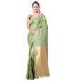 PISTA GREEN KATAN SILK WITH ALL OVER ZARI BUTA, MATCHING ZARI SMALL BUTA BLOUSE PIECE