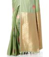 PISTA GREEN KATAN SILK WITH ALL OVER ZARI BUTA, MATCHING ZARI SMALL BUTA BLOUSE PIECE