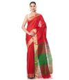 RED GHICHHA TUSSAR, GREEN CONTRAST PALLU & ZARI BORDER WITH GREEN CONTRAST BLOUSE PIECE