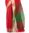 RED GHICHHA TUSSAR, GREEN CONTRAST PALLU & ZARI BORDER WITH GREEN CONTRAST BLOUSE PIECE