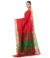 RED GHICHHA TUSSAR, GREEN CONTRAST PALLU & ZARI BORDER WITH GREEN CONTRAST BLOUSE PIECE