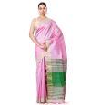 PINK GHICHHA TUSSAR, GREEN CONTRAST PALLU & ZARI BORDER WITH GREEN CONTRAST BLOUSE PIECE