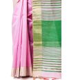 PINK GHICHHA TUSSAR, GREEN CONTRAST PALLU & ZARI BORDER WITH GREEN CONTRAST BLOUSE PIECE