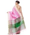 PINK GHICHHA TUSSAR, GREEN CONTRAST PALLU & ZARI BORDER WITH GREEN CONTRAST BLOUSE PIECE