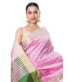 PINK GHICHHA TUSSAR, GREEN CONTRAST PALLU & ZARI BORDER WITH GREEN CONTRAST BLOUSE PIECE