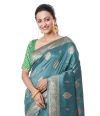 PINE GREEN BISHNUPURI TUSSAR SILK, CONTRAST PALLU & BORDER, MATCHING BROCADE BLOUSE PIECE