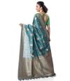 PINE GREEN BISHNUPURI TUSSAR SILK, CONTRAST PALLU & BORDER, MATCHING BROCADE BLOUSE PIECE