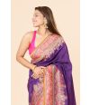 PURPLE KANNI SILK SAREE WITH RICH TREAD WORK ON BORDER & PALLU AND ALL OVER WORK ON CONTRAST PINK BLOUSE PIECE