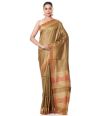 MUGA TUSSAR SILK ALL OVER SELF THREADWORK, CONTRAST PALLU & BORDER, MATCHING BLOUSE PIECE