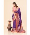 PURPLE KANNI SILK SAREE WITH RICH TREAD WORK ON BORDER & PALLU AND ALL OVER WORK ON CONTRAST PINK BLOUSE PIECE