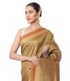 MUGA TUSSAR SILK ALL OVER SELF THREADWORK, CONTRAST PALLU & BORDER, MATCHING BLOUSE PIECE