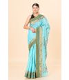 AQUA BLUE SHADE PURE COTTON DHAKAI JAMDANI WITH ZARI THREAD MOTIFS ON BORDER & PALLU