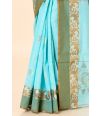 AQUA BLUE SHADE PURE COTTON DHAKAI JAMDANI WITH ZARI THREAD MOTIFS ON BORDER & PALLU