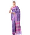 LIGHT PURPLE TUSSAR SILK ALL OVER SELF THREADWORK, CONTRAST PALLU & BORDER, MATCHING BLOUSE PIECE