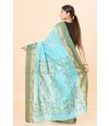 AQUA BLUE SHADE PURE COTTON DHAKAI JAMDANI WITH ZARI THREAD MOTIFS ON BORDER & PALLU