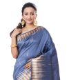 STEEL GREY GICHHA TUSSAR WITH ZARI THREADWORK, ZARI PALLU & MATCHING BLOUSE PIECE