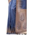 STEEL GREY GICHHA TUSSAR WITH ZARI THREADWORK, ZARI PALLU & MATCHING BLOUSE PIECE