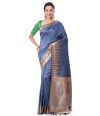 STEEL GREY GICHHA TUSSAR WITH ZARI THREADWORK, ZARI PALLU & MATCHING BLOUSE PIECE