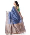 STEEL GREY GICHHA TUSSAR WITH ZARI THREADWORK, ZARI PALLU & MATCHING BLOUSE PIECE