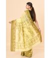 lemon bloom cotton jamdani dhakai with zari thread motifs on border & pallu
