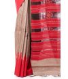 MUGA TUSSAR GHICHHA, TEMPLE BORDER WITH IKKAT PALLU,  RED CONTRAST BLOUSE PIECE