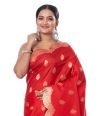 RED KATAN SILK SAREE WITH SCALLOP BORDER, MATCHING BLOUSE PIECE