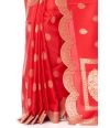 RED KATAN SILK SAREE WITH SCALLOP BORDER, MATCHING BLOUSE PIECE