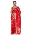 RED KATAN SILK SAREE WITH SCALLOP BORDER, MATCHING BLOUSE PIECE