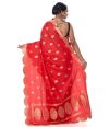 RED KATAN SILK SAREE WITH SCALLOP BORDER, MATCHING BLOUSE PIECE