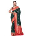 KHADDI BANARASI BOTTLE GREEN BODY WITH CONTRAST RED BORDER & PALLU WITH ZARI WOVEN DESIGN BLOUSE PIECE
