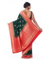 KHADDI BANARASI BOTTLE GREEN BODY WITH CONTRAST RED BORDER & PALLU WITH ZARI WOVEN DESIGN BLOUSE PIECE