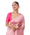 PINK TUSSAR SAREE WITH CUTWORK AND ALLOVER SELF THREADWORK AND MATCHING BLOUSE PIECE