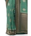 KHADDI BANARASI MOSS GREEN BODY WITH CONTRAST BORDER & PALLU WITH ZARI WOVEN DESIGN BLOUSE PIECE