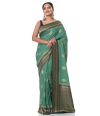 KHADDI BANARASI MOSS GREEN BODY WITH CONTRAST BORDER & PALLU WITH ZARI WOVEN DESIGN BLOUSE PIECE