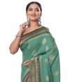 KHADDI BANARASI MOSS GREEN BODY WITH CONTRAST BORDER & PALLU WITH ZARI WOVEN DESIGN BLOUSE PIECE