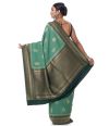 KHADDI BANARASI MOSS GREEN BODY WITH CONTRAST BORDER & PALLU WITH ZARI WOVEN DESIGN BLOUSE PIECE