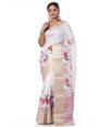 ZARI CHECKS ON WHITE BODY & DIGITAL PRINT, ZARI BORDER WITH PRINTED BLOUSE PIECE