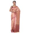 LIGHT PEACH BISHNUPURI TUSSAR SILK CONTRAST MAROON BORDER AND PALLU, MATCHING BLOUSE PIECE